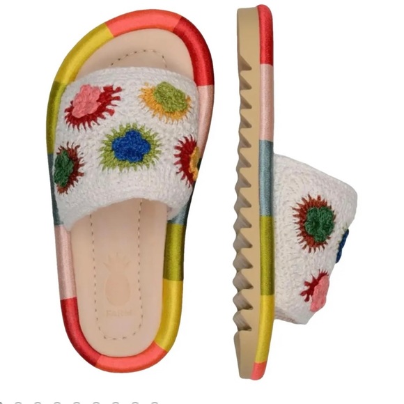 FARM Rio Shoes - Farm Rio Sunset Crochet Slide Sandals